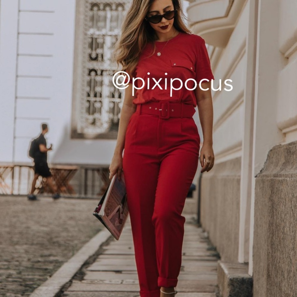 NWT ZARA BELTED HIGH WAISTED PANTS RED - Picture 8 of 16